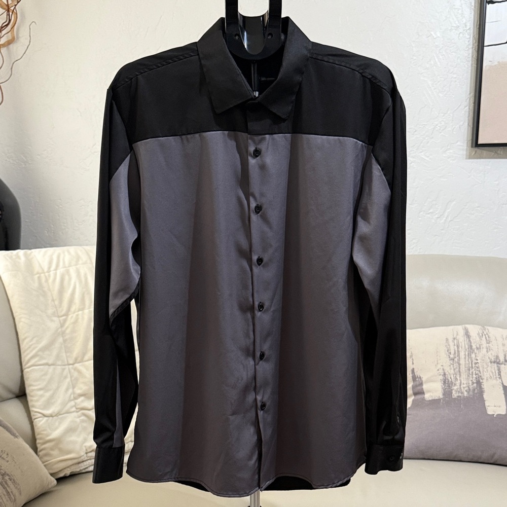Men's Black and Gray Casual Button Down Shirt